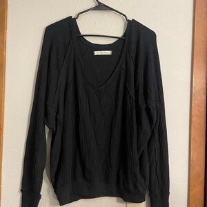 We The Free Black Ribbed Knit Top
